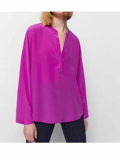 Replica Casual Pure Color Loose Standing Collar Women's Blouse Long Sleeve Lapel #794086 $43.68 USD for Wholesale