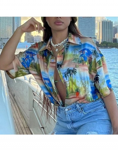 Replica Street Printed Short Sleeve Loose Blouse For Women Short Sleeve Turndown Collar #794090 $23.97 USD for Wholesale