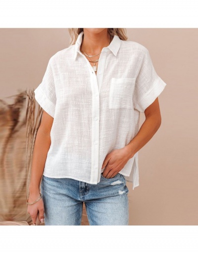  Summer Pure Color Lapel Short Sleeve Blouses Short Sleeve Lapel,Turndown Collar #794091 $28.08 USD, Wholesale Fashion Blouses