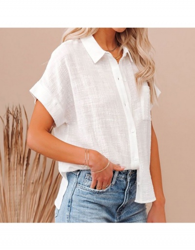 Replica  Summer Pure Color Lapel Short Sleeve Blouses Short Sleeve Lapel,Turndown Collar #794091 $28.08 USD for Wholesale