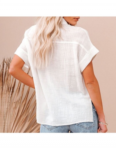 Replica  Summer Pure Color Lapel Short Sleeve Blouses Short Sleeve Lapel,Turndown Collar #794091 $28.08 USD for Wholesale