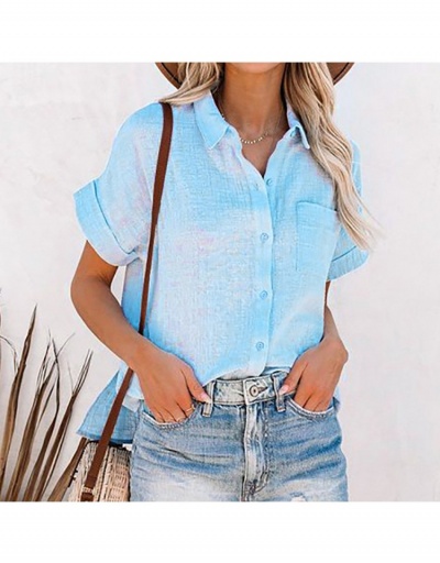 Replica  Summer Pure Color Lapel Short Sleeve Blouses Short Sleeve Lapel,Turndown Collar #794091 $28.08 USD for Wholesale