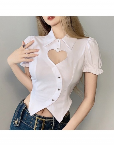 Replica Sexy Women Hollow Out  Short Sleeve Cropped Blouse  Short Sleeve Turndown Collar #794092 $25.95 USD for Wholesale