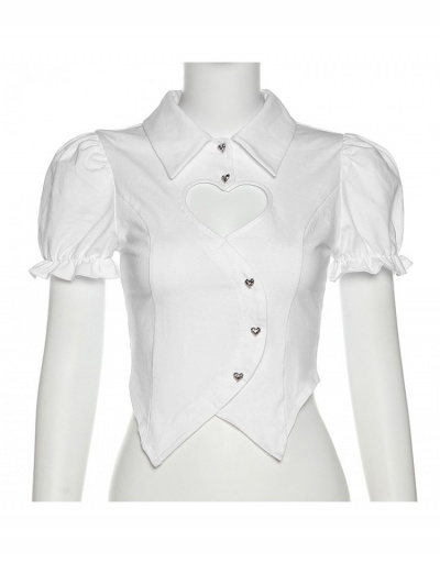 Replica Sexy Women Hollow Out  Short Sleeve Cropped Blouse  Short Sleeve Turndown Collar #794092 $25.95 USD for Wholesale