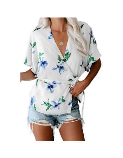 Replica Chiffon Loose Printed Short Sleeve Top  Short Sleeve V Neck #794104 $21.97 USD for Wholesale