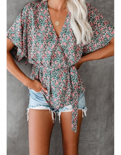 Replica Chiffon Loose Printed Short Sleeve Top  Short Sleeve V Neck #794104 $21.97 USD for Wholesale