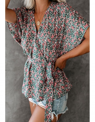 Replica Chiffon Loose Printed Short Sleeve Top  Short Sleeve V Neck #794104 $21.97 USD for Wholesale