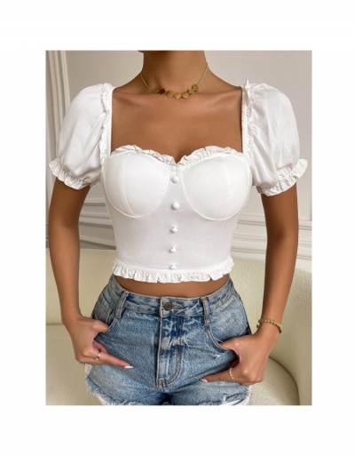 Women Solid Puff Short Sleeve Cropped Blouses Short Sleeve Square Neck #794106 $17.35 USD, Wholesale Fashion Blouses