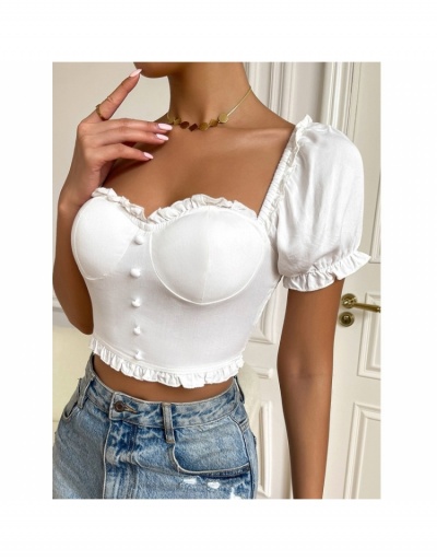 Replica Women Solid Puff Short Sleeve Cropped Blouses Short Sleeve Square Neck #794106 $17.35 USD for Wholesale