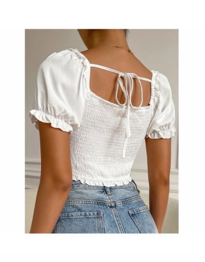 Replica Women Solid Puff Short Sleeve Cropped Blouses Short Sleeve Square Neck #794106 $17.35 USD for Wholesale