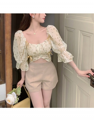 French Style Floral Puff Sleeve Cropped Blouse Three Quarter Sleeve #794109 $27.51 USD, Wholesale Fashion Blouses