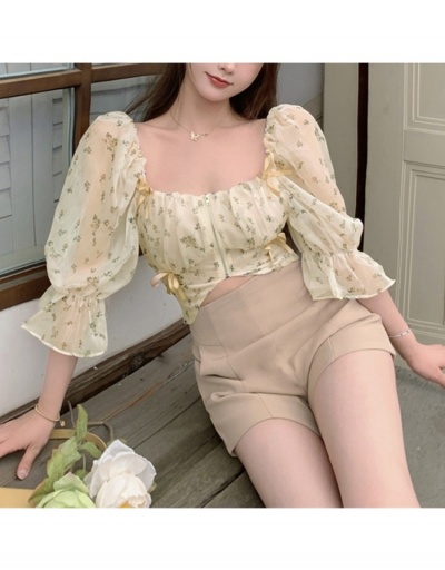 Replica French Style Floral Puff Sleeve Cropped Blouse Three Quarter Sleeve #794109 $27.51 USD for Wholesale