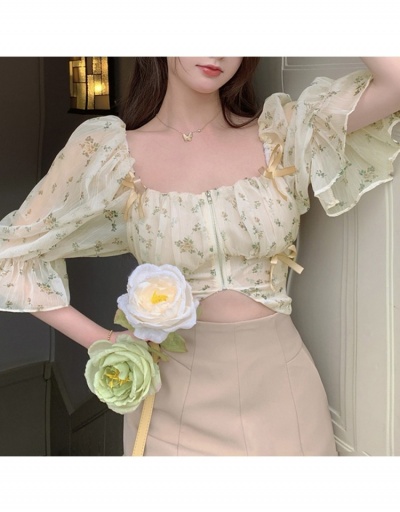 Replica French Style Floral Puff Sleeve Cropped Blouse Three Quarter Sleeve #794109 $27.51 USD for Wholesale