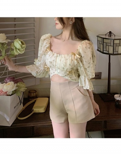 Replica French Style Floral Puff Sleeve Cropped Blouse Three Quarter Sleeve #794109 $27.51 USD for Wholesale