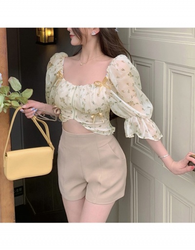 Replica French Style Floral Puff Sleeve Cropped Blouse Three Quarter Sleeve #794109 $27.51 USD for Wholesale