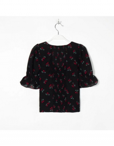 Replica  Summer Puff Sleeve Printing Women's Blouse Short Sleeve Square Neck #794110 $30.40 USD for Wholesale