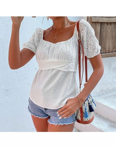  Chiffon Square Neck Puff Sleeve Blouses Short Sleeve Square Neck #794111 $23.28 USD, Wholesale Fashion Blouses