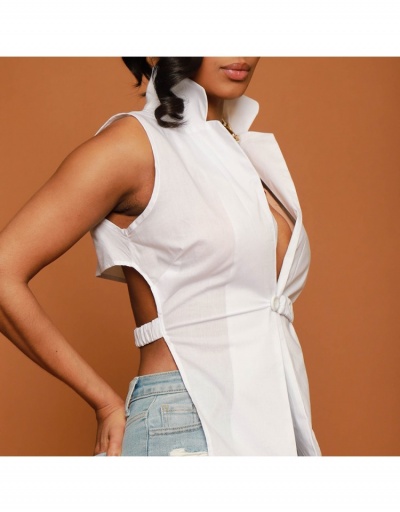 Replica Sexy Sleeveless White One Button Blouse For Women Sleeveless Notch Collar #794112 $19.29 USD for Wholesale