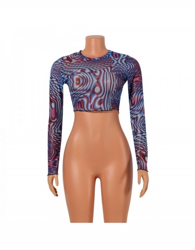 Replica  Sexy Printing Contrast Color Gauze See Through Women's Top Long Sleeve Crew Neck #794113 $15.73 USD for Wholesale