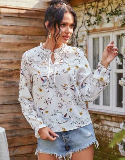 Replica  Women's Casual Printed Lace Up Long Sleeve Top Long Sleeve Stand Collar #794116 $21.06 USD for Wholesale