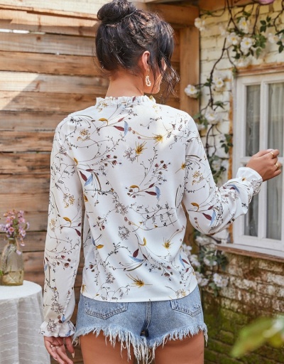 Replica  Women's Casual Printed Lace Up Long Sleeve Top Long Sleeve Stand Collar #794116 $21.06 USD for Wholesale