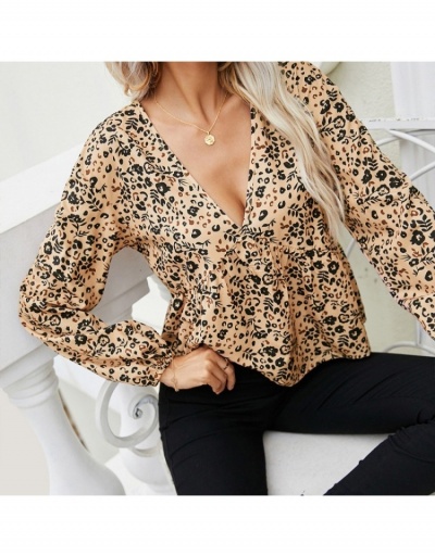 Replica  Casual Deep V-Neck Puff Sleeve Printed Blouses Long Sleeve V Neck #794117 $19.50 USD for Wholesale