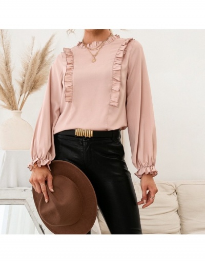 Replica Pure Color Stringy Selvedge Long Sleeve Blouses Long Sleeve Crew Neck #794118 $24.57 USD for Wholesale