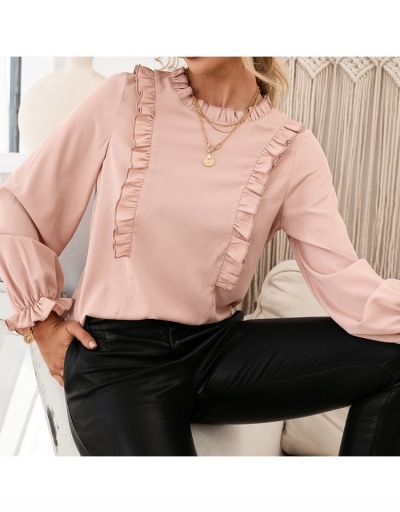 Replica Pure Color Stringy Selvedge Long Sleeve Blouses Long Sleeve Crew Neck #794118 $24.57 USD for Wholesale