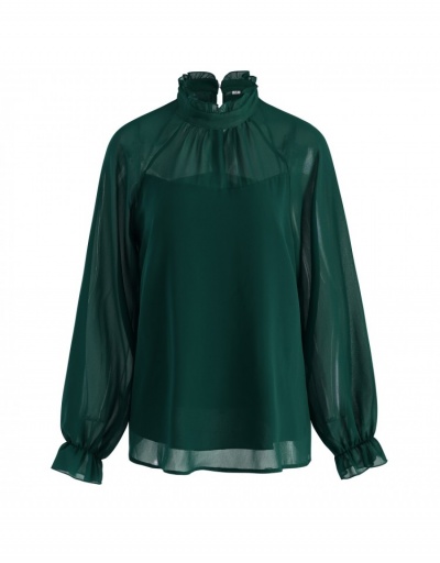 Replica  Women's Chiffon Solid Color Long Sleeve Blouse Long Sleeve Mock Neck #794119 $23.85 USD for Wholesale