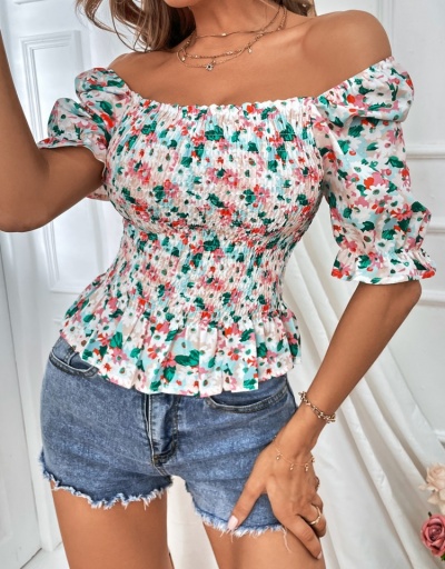 Replica  Summer Floral Puff Sleeve Ruffled Blouse Short Sleeve Square Neck #794125 $21.97 USD for Wholesale