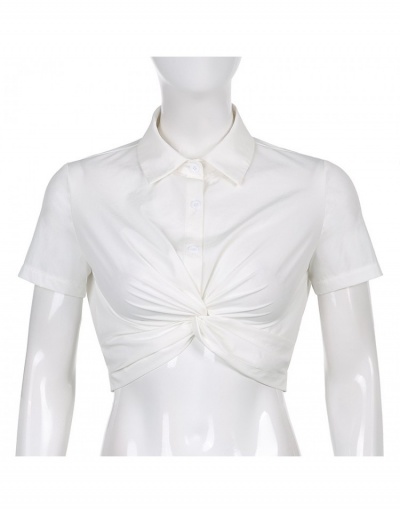 Replica Simple Design Ruched Pure Color Women's Blouses Short Sleeve Lapel #794127 $21.35 USD for Wholesale