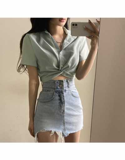 Replica Simple Design Ruched Pure Color Women's Blouses Short Sleeve Lapel #794127 $21.35 USD for Wholesale