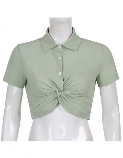 Replica Simple Design Ruched Pure Color Women's Blouses Short Sleeve Lapel #794127 $21.35 USD for Wholesale