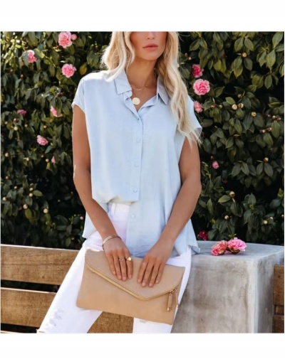 Replica  Chic Casual Pure Color Women's Shirt Short Sleeve Turndown Collar #794129 $18.74 USD for Wholesale