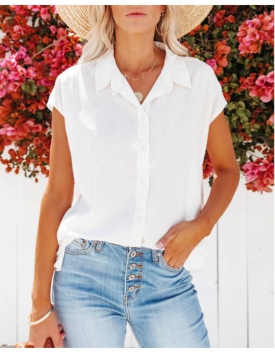 Replica  Chic Casual Pure Color Women's Shirt Short Sleeve Turndown Collar #794129 $18.74 USD for Wholesale