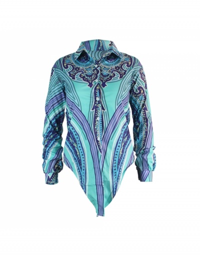 Replica  Sexy Pattern Printed Blue Women's Shirt Long Sleeve Turndown Collar #794144 $25.14 USD for Wholesale