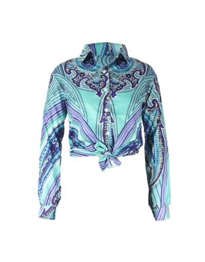 Replica  Sexy Pattern Printed Blue Women's Shirt Long Sleeve Turndown Collar #794144 $25.14 USD for Wholesale