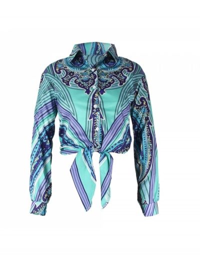 Replica  Sexy Pattern Printed Blue Women's Shirt Long Sleeve Turndown Collar #794144 $25.14 USD for Wholesale