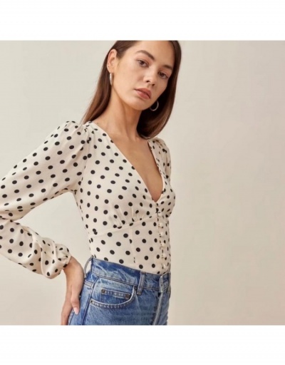 Replica V-neck Long Sleeve Dot Fashion Tops  Long Sleeve V Neck #794147 $29.87 USD for Wholesale