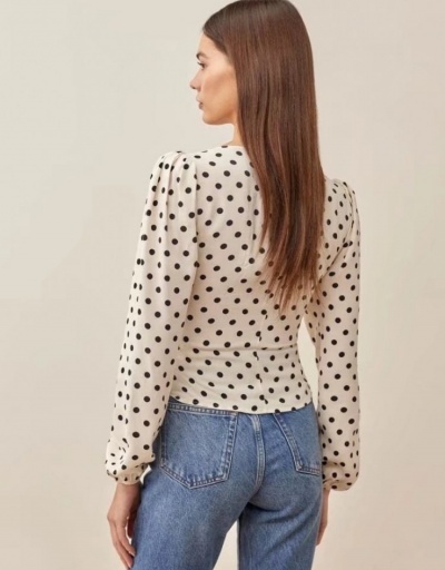 Replica V-neck Long Sleeve Dot Fashion Tops  Long Sleeve V Neck #794147 $29.87 USD for Wholesale