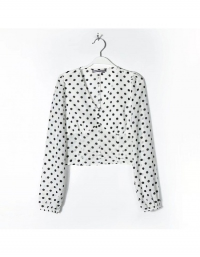 Replica V-neck Long Sleeve Dot Fashion Tops  Long Sleeve V Neck #794147 $29.87 USD for Wholesale