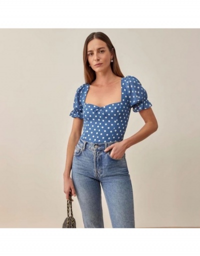 Fashion Puff Short Sleeve Dot Tops Short Sleeve Square Neck #794148 $29.87 USD, Wholesale Fashion Blouses