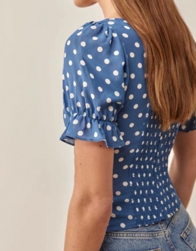 Replica Fashion Puff Short Sleeve Dot Tops Short Sleeve Square Neck #794148 $29.87 USD for Wholesale