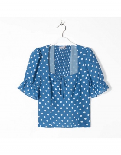 Replica Fashion Puff Short Sleeve Dot Tops Short Sleeve Square Neck #794148 $29.87 USD for Wholesale