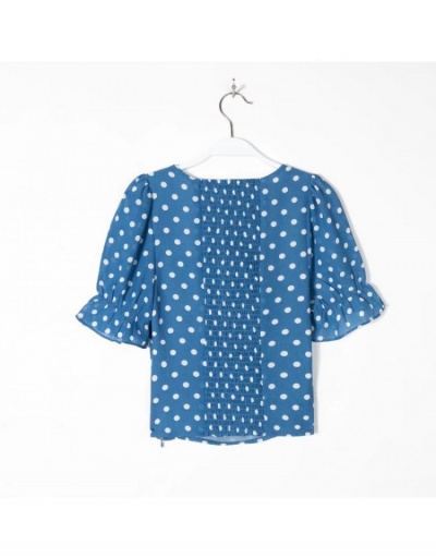 Replica Fashion Puff Short Sleeve Dot Tops Short Sleeve Square Neck #794148 $29.87 USD for Wholesale