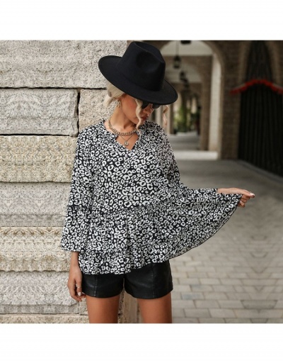 Replica Vintage Style V Neck Leopard Long Sleeve Blouse  Long Sleeve V Neck #794150 $23.11 USD for Wholesale