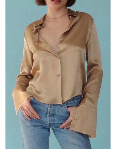 Women Fashion Solid Long Sleeve Shirts Long Sleeve Turndown Collar #794153 $30.94 USD, Wholesale Fashion Blouses