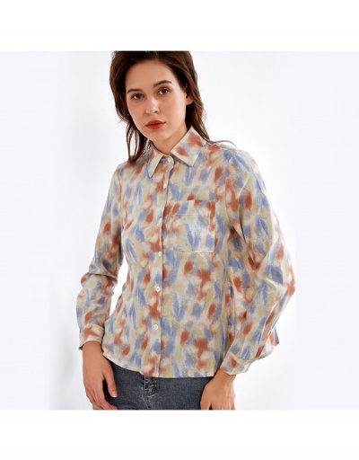 Replica  Spring Tie Dyed Turndown Collar Blouse For Women Long Sleeve Turndown Collar #794155 $28.58 USD for Wholesale