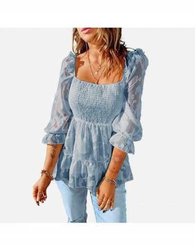  Summer Solid Color Square Neck Chiffon Versatile Top Three Quarter Sleeve Square Neck #794165 $22.18 USD, Wholesale Fashion Blouses