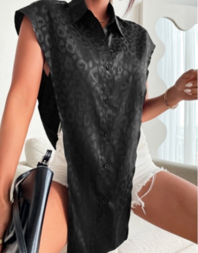 Stylish Black Leopard Button Up Blouse For Women Short Sleeve Turndown Collar #794166 $20.58 USD, Wholesale Fashion Blouses